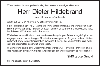 Traueranzeige von Dieter Hildebrand von Siegener Zeitung