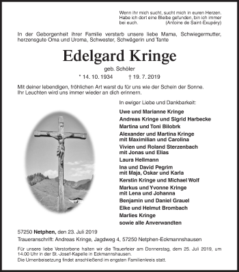 Traueranzeige von Edelgard Kringe von Siegener Zeitung