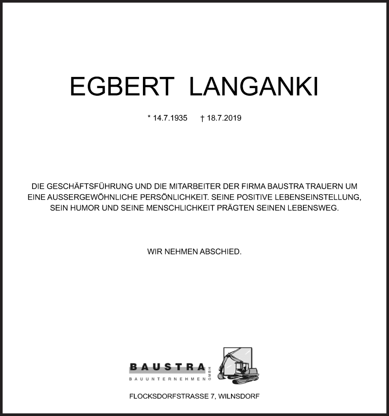  Traueranzeige für Egbert Langanki vom 23.07.2019 aus Siegener Zeitung