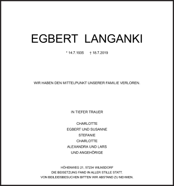 Traueranzeige von Egbert Langanki von Siegener Zeitung