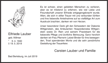 Traueranzeige von Elfriede Lauber von Siegener Zeitung