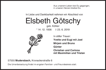 Traueranzeige von Elsbeth Götschy von Siegener Zeitung