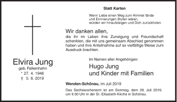 Traueranzeige von Elvira Jung von Siegener Zeitung