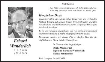 Traueranzeige von Erhard Wunderlich von Siegener Zeitung