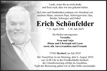 Traueranzeige von Erich Schönfelder von Siegener Zeitung