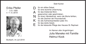 Traueranzeige von Erika Pfeifer von Siegener Zeitung