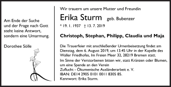 Traueranzeige von Erika Sturm von Siegener Zeitung