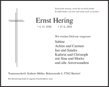 Traueranzeige von Ernst Hering von Siegener Zeitung