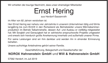 Traueranzeige von Ernst Hering von Siegener Zeitung
