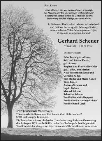 Traueranzeige von Gerhard Scheuer von Siegener Zeitung