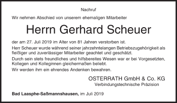 Traueranzeige von Gerhard Scheuer von Siegener Zeitung