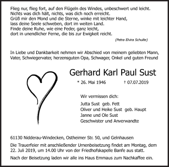 Traueranzeige von Gerhard Karl Paul Sust von Siegener Zeitung
