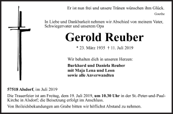 Traueranzeige von Gerold Reuber von Siegener Zeitung