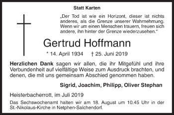 Traueranzeige von Gertrud Hoffmann von Siegener Zeitung