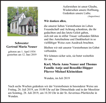 Traueranzeige von Gertrud Maria Neuser von Siegener Zeitung