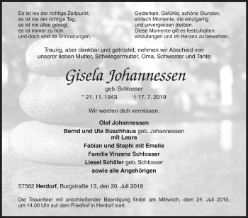 Traueranzeige von Gisela Yohannessen von Siegener Zeitung