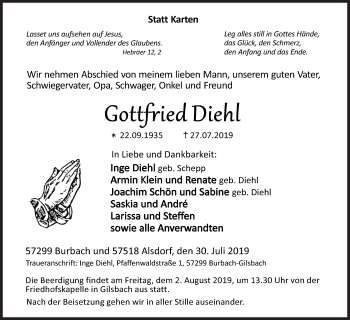 Traueranzeige von Gottfried Diehl von Siegener Zeitung