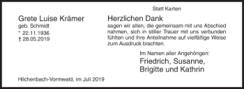 Traueranzeige von Grete Luise Krämer von Siegener Zeitung