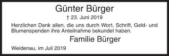 Traueranzeige von Günter Bürger von Siegener Zeitung