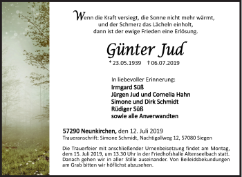 Traueranzeige von Günter Jud von Siegener Zeitung