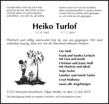 Traueranzeige von Heiko Turlof von Siegener Zeitung