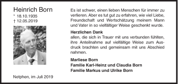Traueranzeige von Heinrich Born von Siegener Zeitung