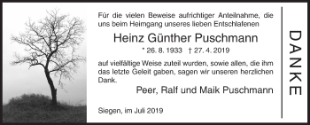 Traueranzeige von Heinz Günther Puschmann von Siegener Zeitung