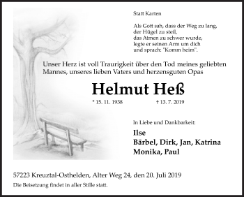 Traueranzeige von Helmut Heß von Siegener Zeitung