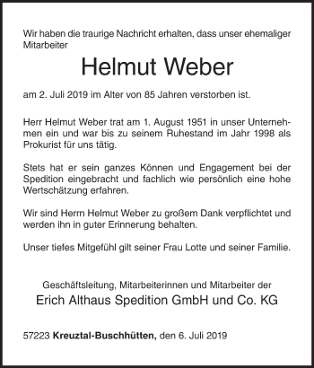 Traueranzeige von Helmut Weber von Siegener Zeitung