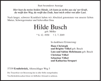 Traueranzeige von Hilde Busch von Siegener Zeitung