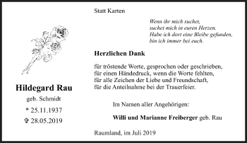 Traueranzeige von Hildegard Rau von Siegener Zeitung