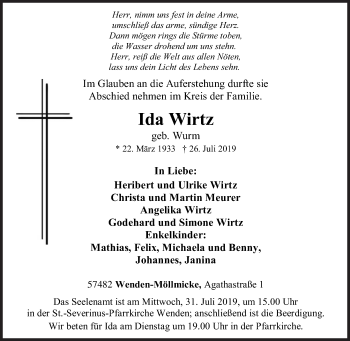 Traueranzeige von Ida Wirtz von Siegener Zeitung