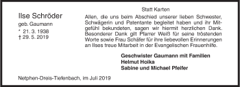 Traueranzeige von Ilse Schröder von Siegener Zeitung