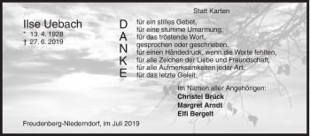 Traueranzeige von Ilse Uebach von Siegener Zeitung