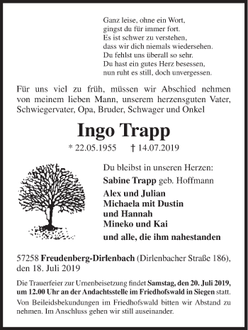 Traueranzeige von Ingo Trapp von Siegener Zeitung