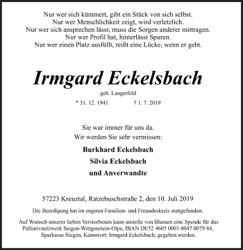 Traueranzeige von Irmgard Eckelsbach von Siegener Zeitung