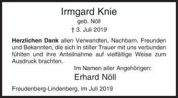 Traueranzeige von Irmgard Knie von Siegener Zeitung