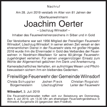 Traueranzeige von Joachim Oerter von Siegener Zeitung