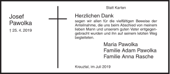 Traueranzeige von Josef Pawolka von Siegener Zeitung