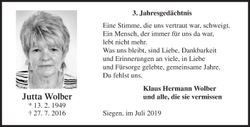 Traueranzeige von Jutta Wolber von Siegener Zeitung