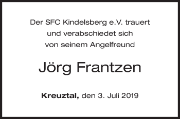 Traueranzeige von Jörg Frantzen von Siegener Zeitung