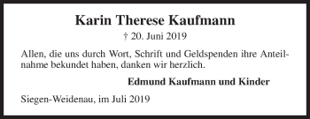 Traueranzeige von Karin Therese Kaufmann von Siegener Zeitung
