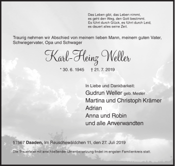 Traueranzeige von Karl-Heinz Weller von Siegener Zeitung
