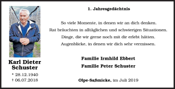 Traueranzeige von Karl Dieter Schuster von Siegener Zeitung