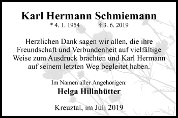 Traueranzeige von Karl Hermann Schmiemann von Siegener Zeitung