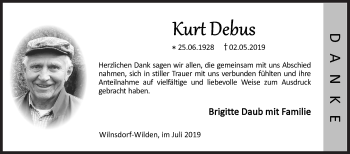 Traueranzeige von Kurt Debus von Siegener Zeitung