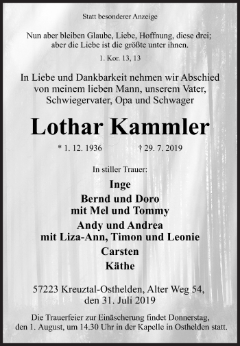 Traueranzeige von Lothar Kammler von Siegener Zeitung