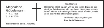 Traueranzeige von Magdalene Göbelsmann von Siegener Zeitung