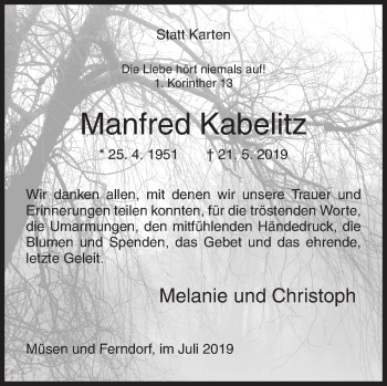 Traueranzeige von Manfred Kabelitz von Siegener Zeitung