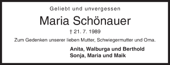 Traueranzeige von Maria Schönauer von Siegener Zeitung